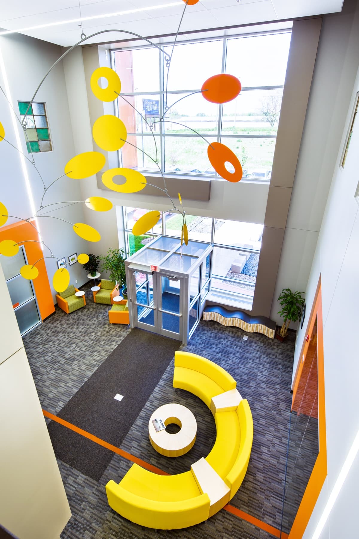 Haven-delivered facility lobby with sculptural ceiling installation